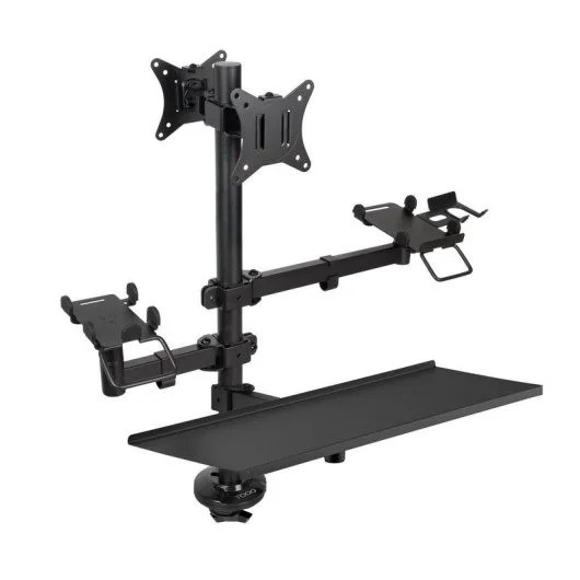 SOPORTE DE MESA TOOQ MONITOR + IMPRESORA + TERMINAL + BANDEJA TECLADO 17-32 2 BRAZOS BLACK