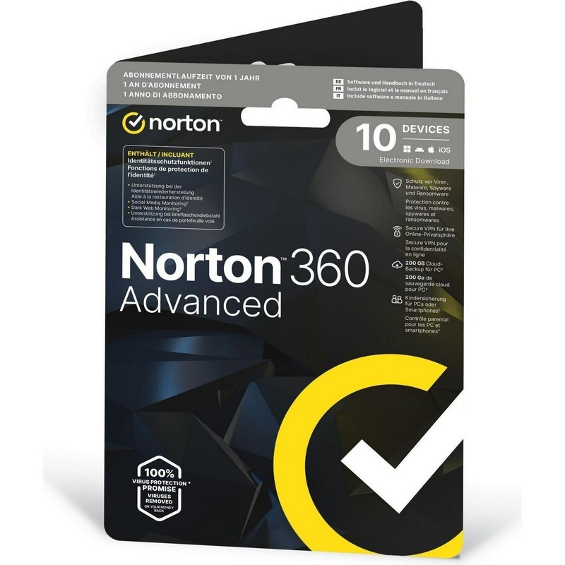 NORTON 360 ADVANCED PWM 200GB ES 1USUAR 10DISP 1 AÑO LIC. ELECTRONICA