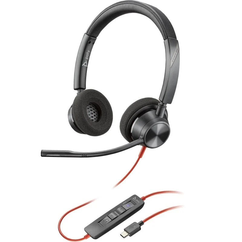 AURICULAR + MICROFONO POLY BLACKWIRE 3320 BIAURAL USB-C + ADAPTADOR USB-A