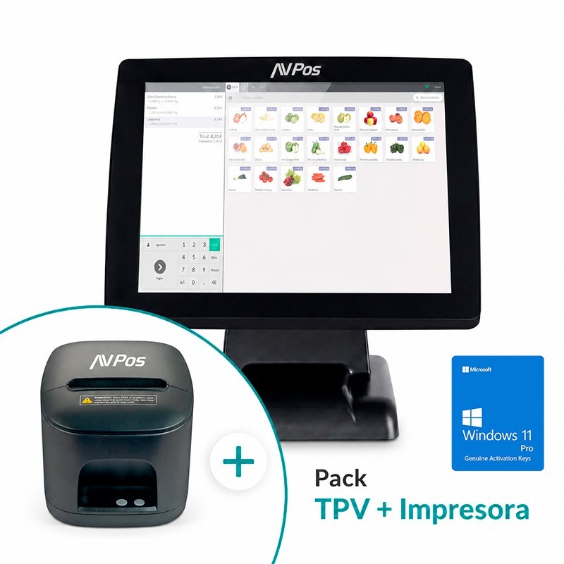 PACK TPV AVPOS K3000 15 I5/8GB/500GB/WIFI/BLUETOOTH/LAN 1000/W11P + TC15 USB