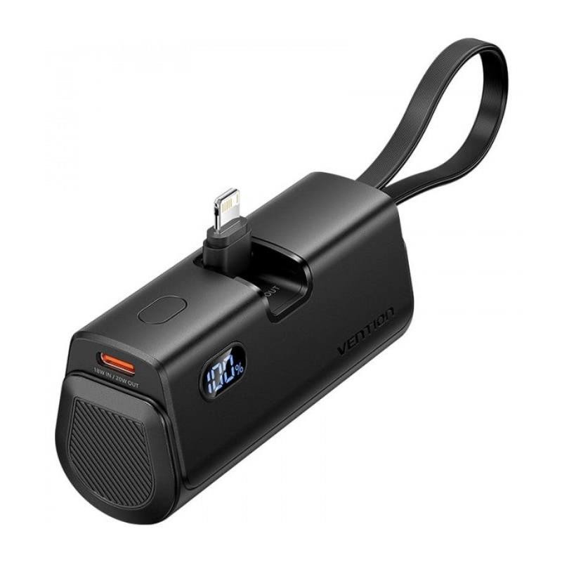 POWERBANK VENTION 4800MAH USB-C + LIGHTNING PLEGABLE 22.5W BLACK